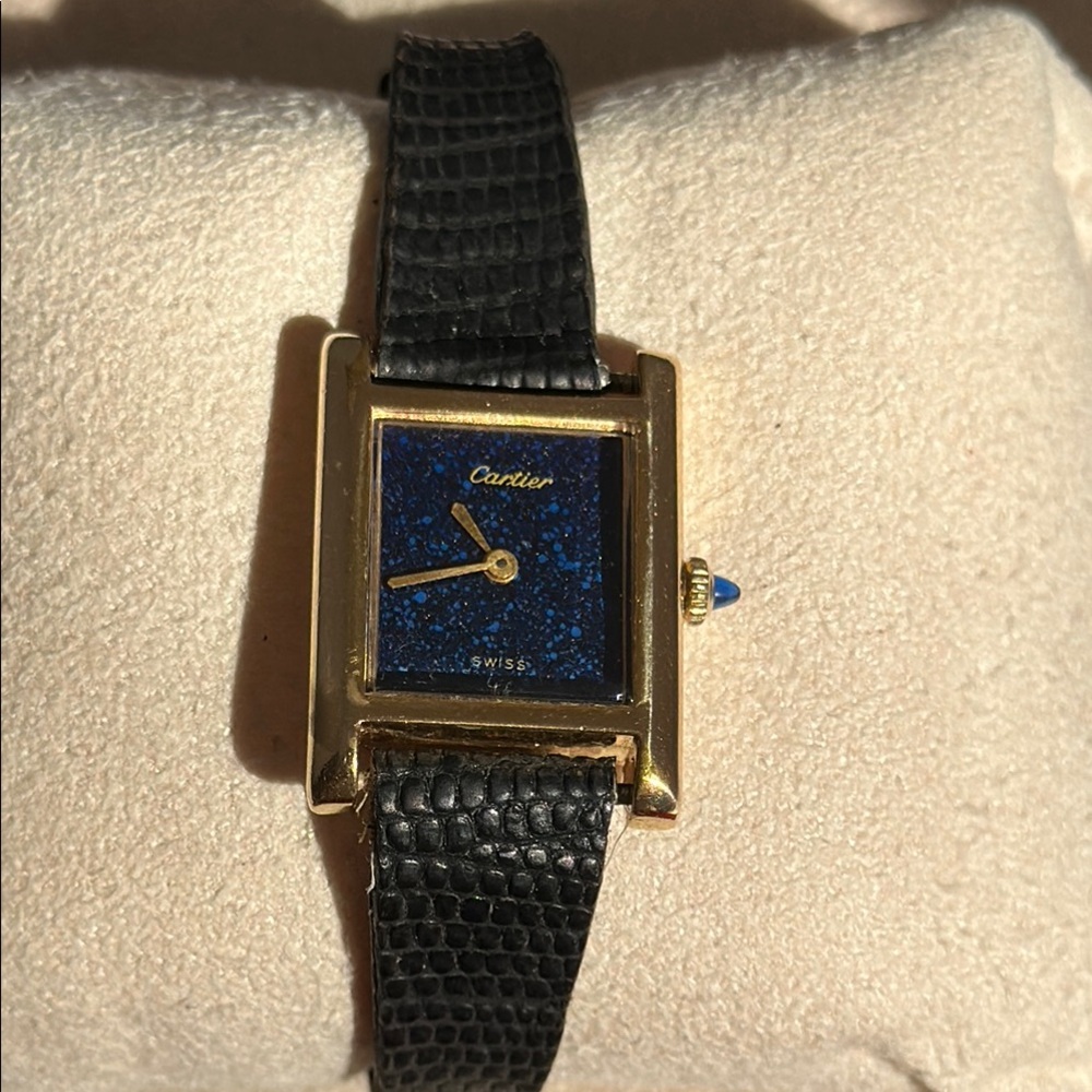 Cartier 18k Gold Electroplated swiss and Blue Watch - Picture 1 of 11